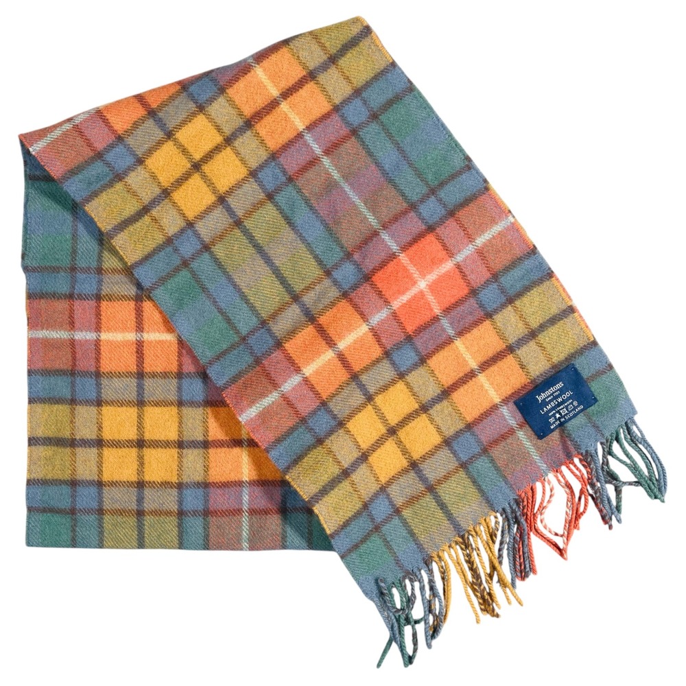 Johnstons of Elgin Men's Tartan Plaid Multicolor 100% Lambswool Scarf Academia